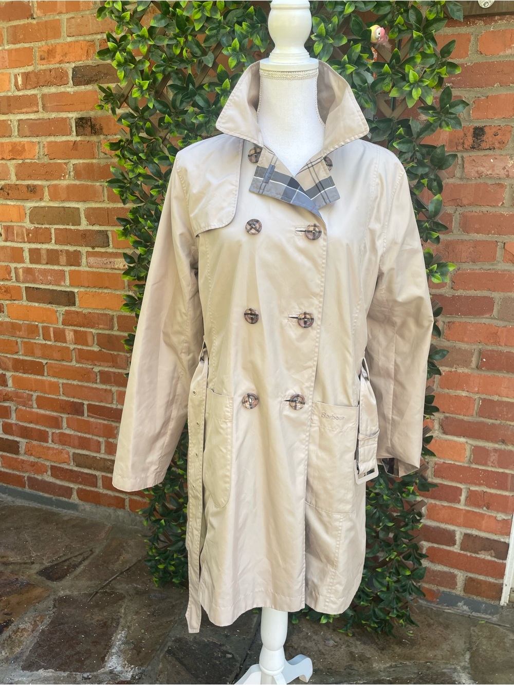 Barbour Reversible Cedar Mac Check Waterproof Jacket Trench Coat Sz UK 14 US 10 - Picture 2 of 12